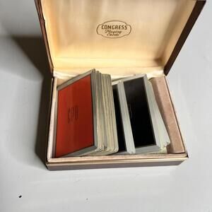 Vintage Congress Playing Cards Double Deck CPB Monogram Set Brown Boxed Case